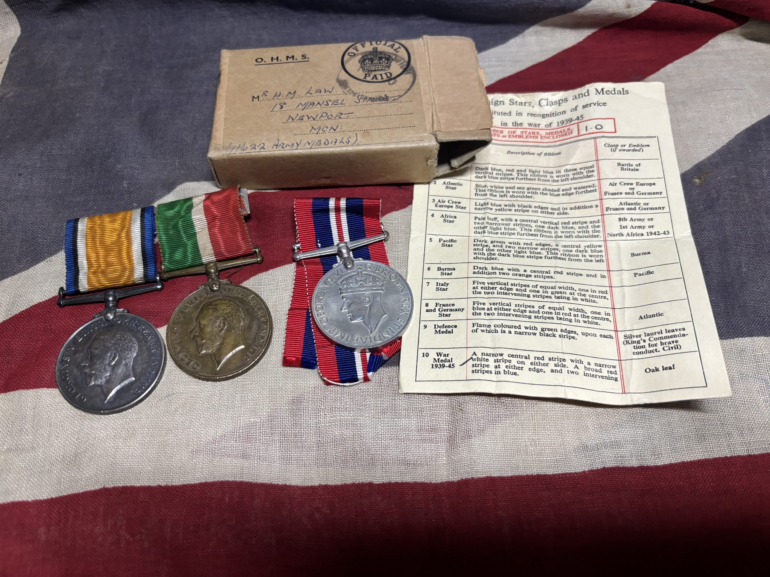WWI Mercantile Marine/BWM Pair with WWII War Medal (Royal Engineers). Law. Newport, South Wales.