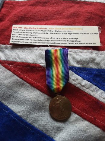 Loos Railway Dugout Casualty. John Glendinning Chalmers .8th Black Watch .Edinburgh. Minenwerfer.
