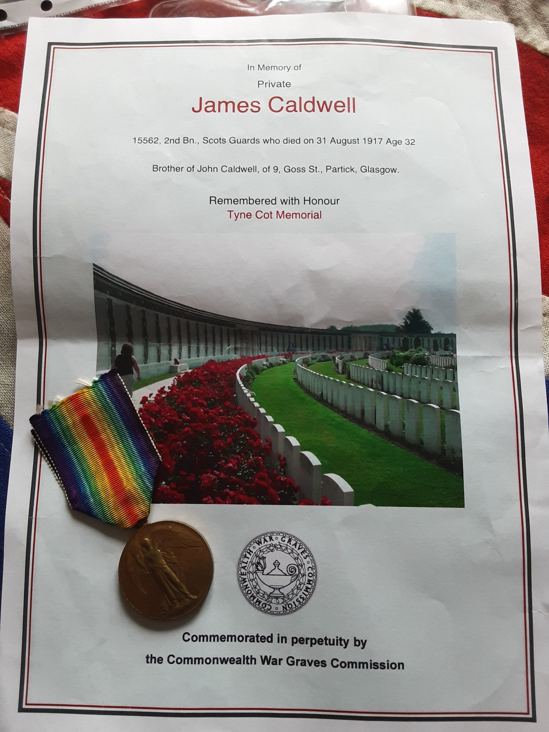 Tyne Cot .2nd Scots Guards .James Caldwell . Passchendaele. Glasgow . - Image 2