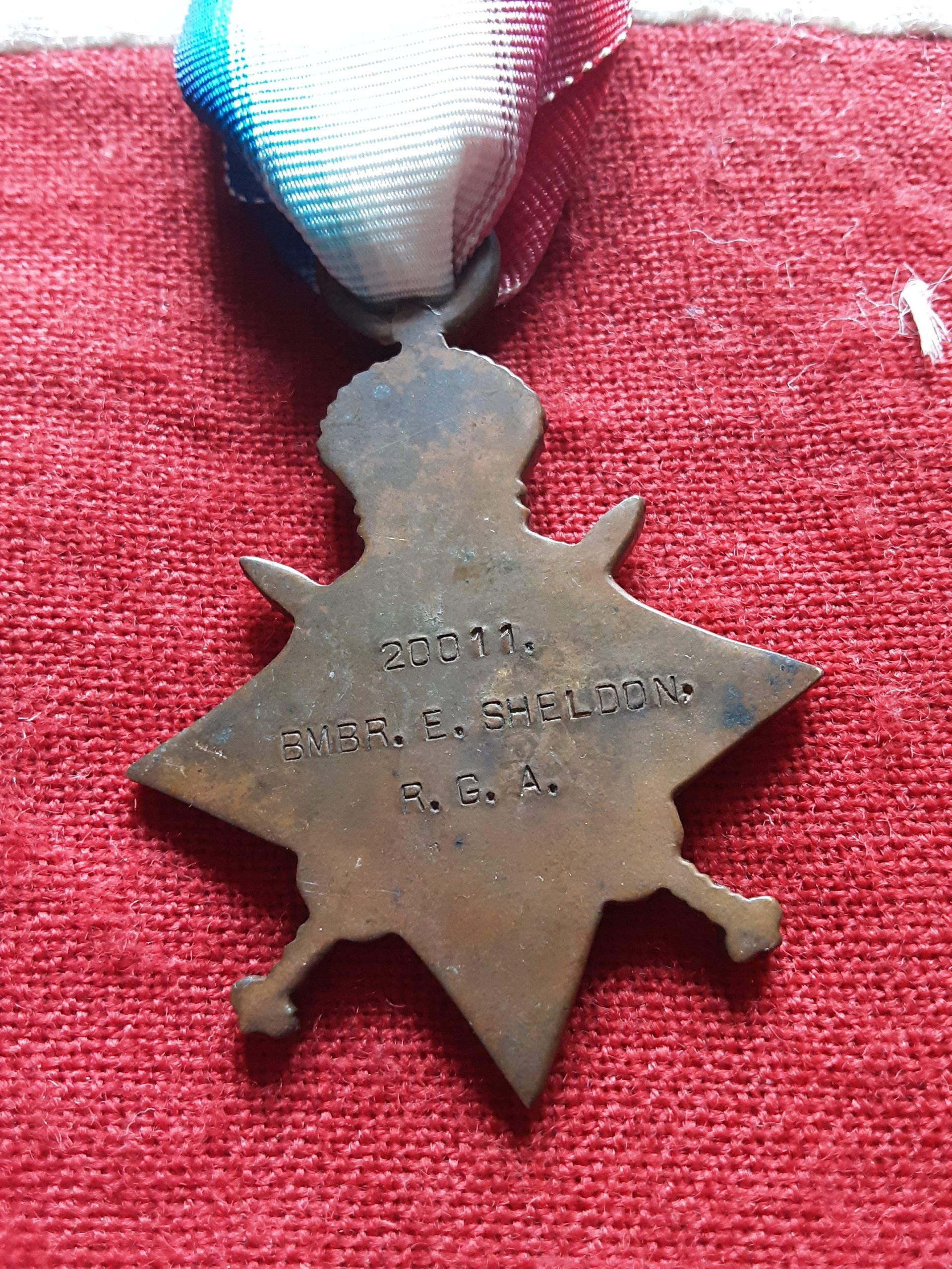 1915 Star. Edward Sheldon. 67th Siege Batt RGA. Shell burns. Died 1919. Ludlow, Shropshire. HS Princess Elizabeth. - Image 2