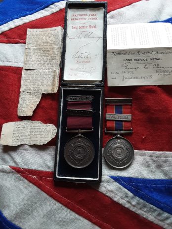 Saltash Cornwall . Fire Brigade Medals . George Ernest Channings .