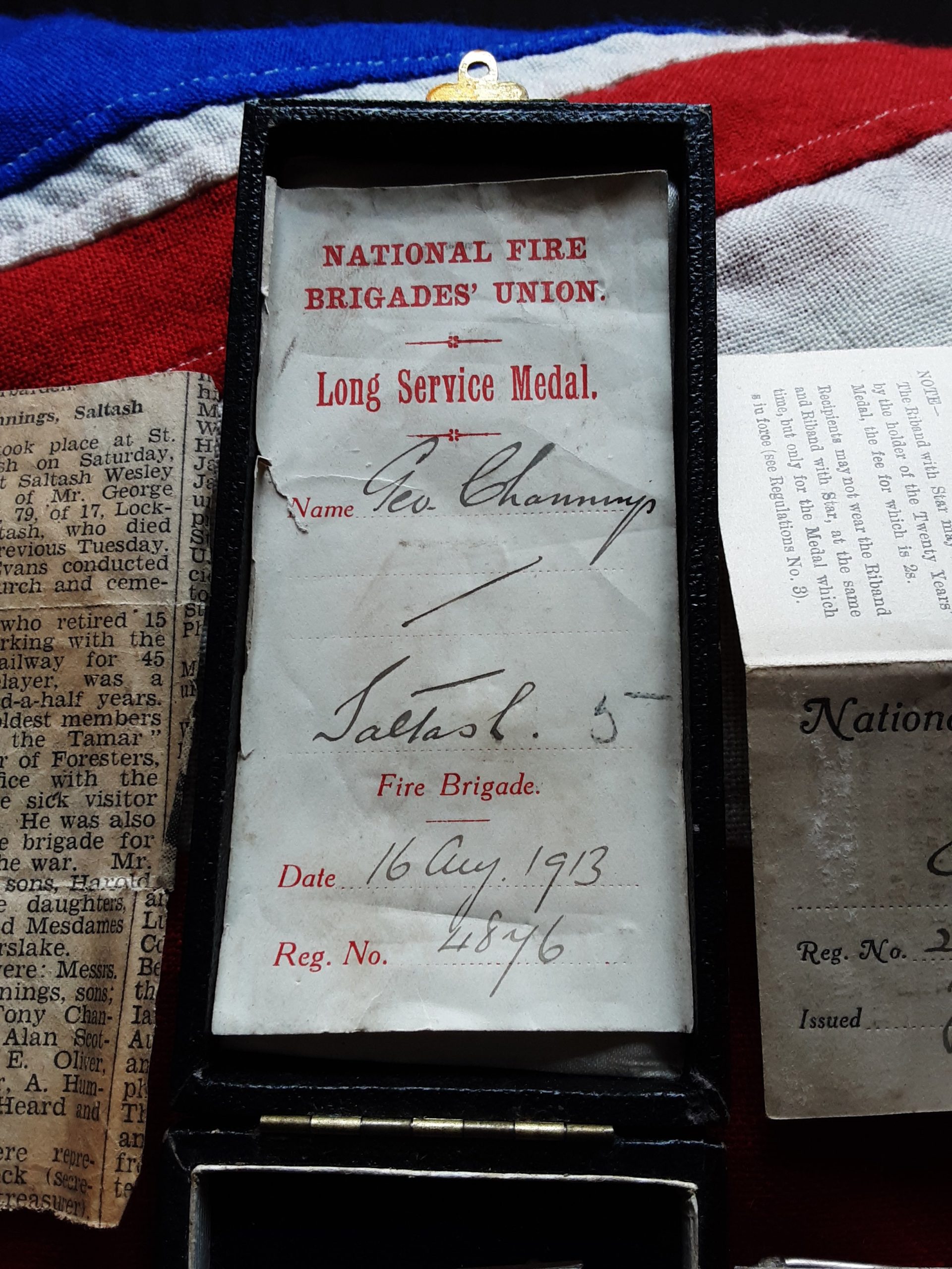 Saltash Cornwall . Fire Brigade Medals . George Ernest Channings . - Image 2