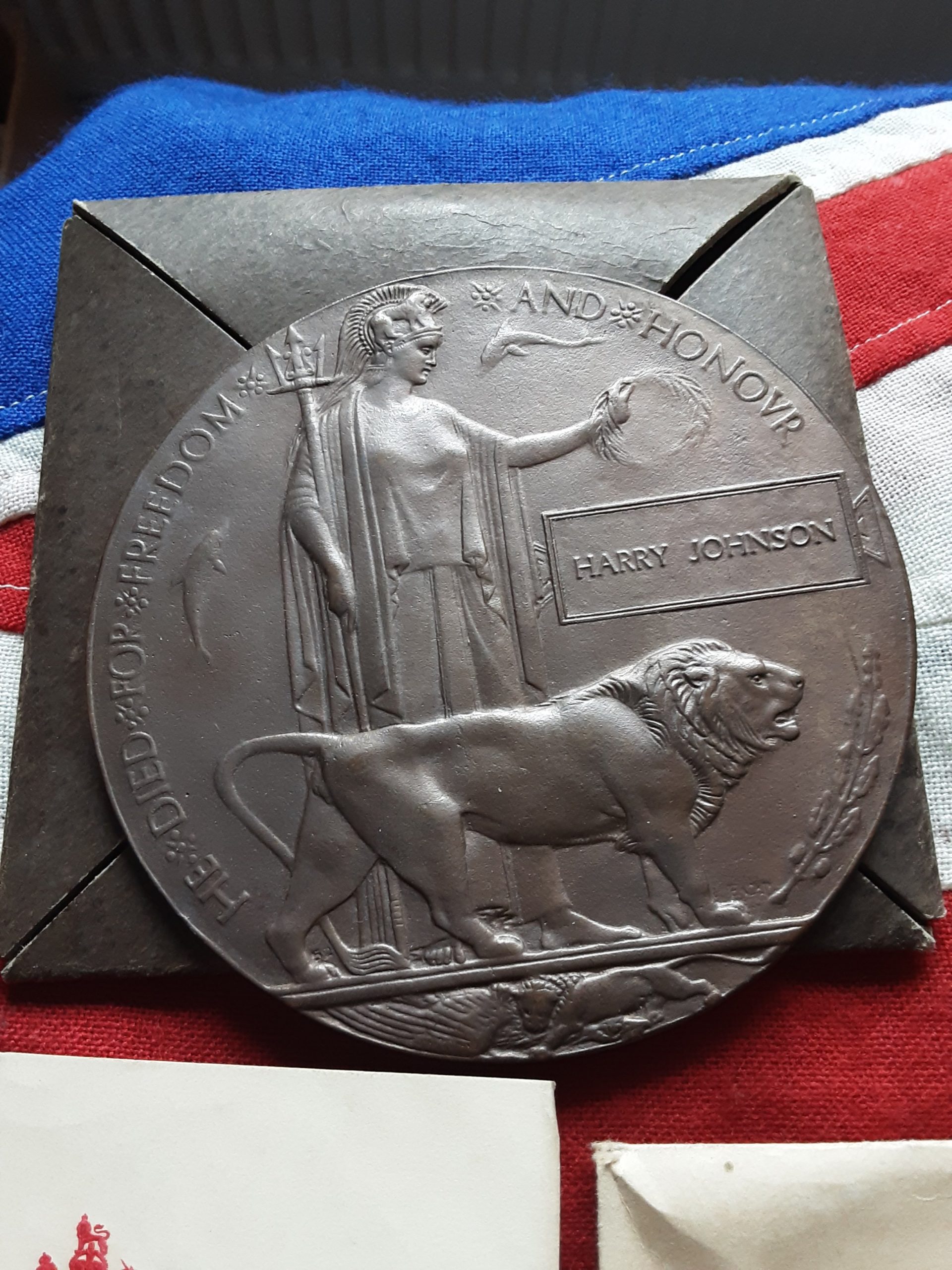 Officers Memorial Plaque. Lieut & Qm Harry Johnson .2/8th Middlesex. Kia ix Cyclist Bn .Uxbridge. - Image 2