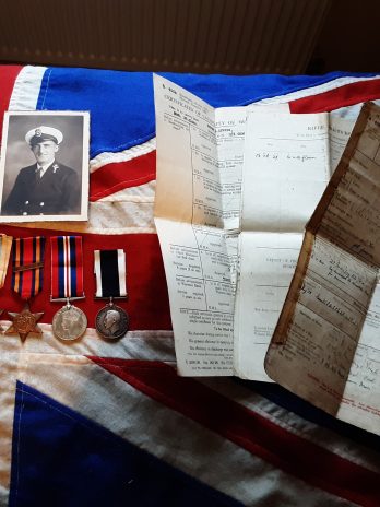 WWII RN group. Sinking HMS Corfield. Malta & Arctic Convoys. George R Graves. Eythorne.