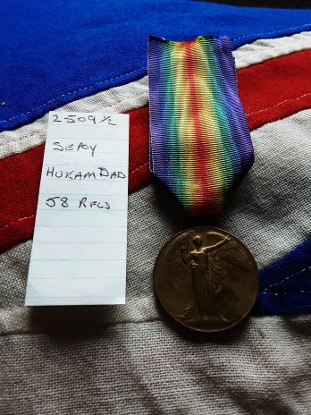 WWI Victory. Sepoy Hukam Dad. 58 Rifles, Vaughans Frontier Force. Western Front & Palestine
