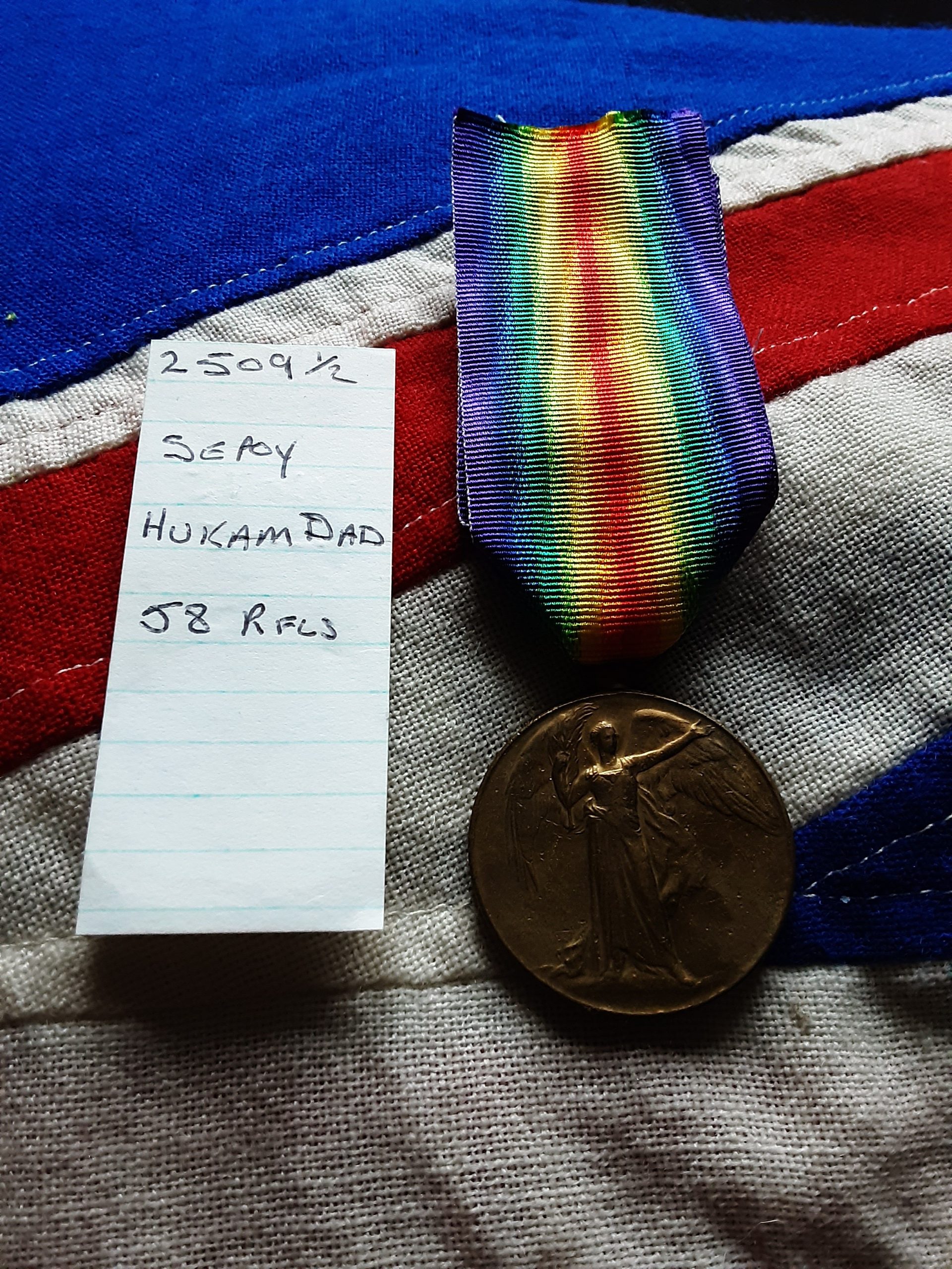 WWI Victory. Sepoy Hukam Dad. 58 Rifles, Vaughans Frontier Force. Western Front & Palestine