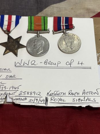 WWII grouping of 4. Acton. Royal Signals. West Ham/Honiton, Devon.